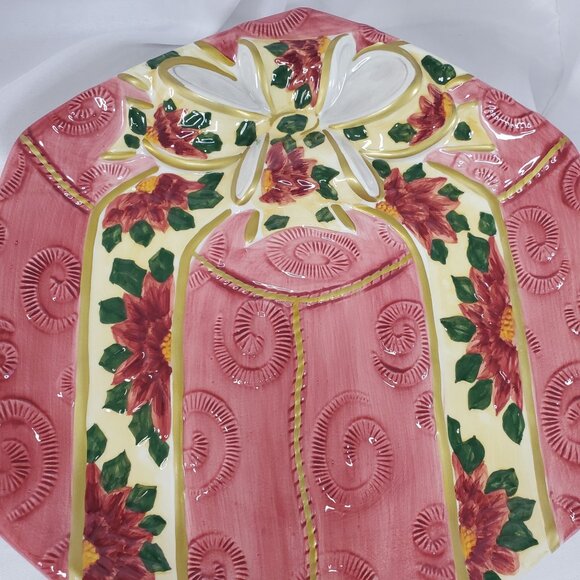 Christmas Present Bow Platter Cookie Plate Mauve Ceramic Holiday - World Bazaars - Picture 6 of 9